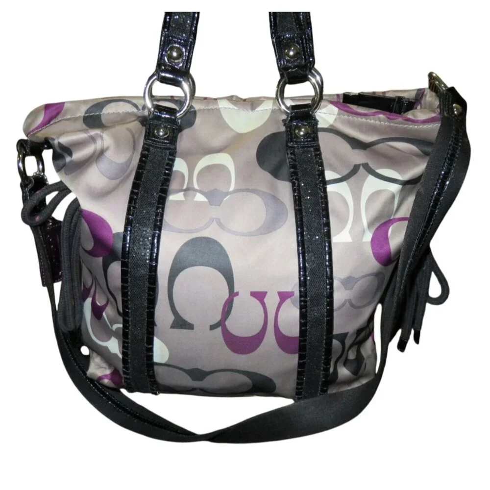 Coach Poppy Purple OP Art C Logo Signature Graffiti Glam Handbag